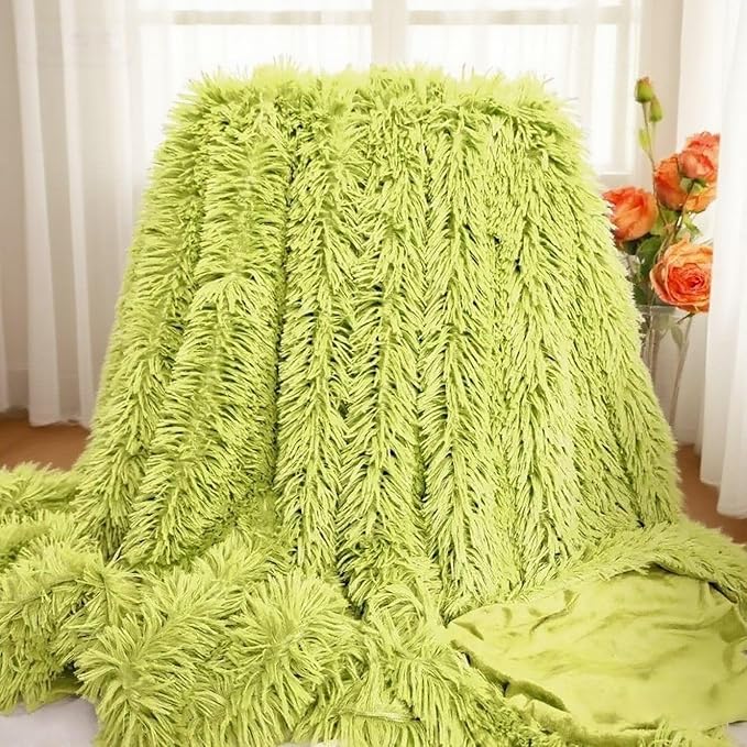 Plush Super Soft Blanket Bedding Sofa Cover Furry Fuzzy Fur Warm Throw Qulit Cozy Couch Blanket for Winter (51"x63",Yellow Green)