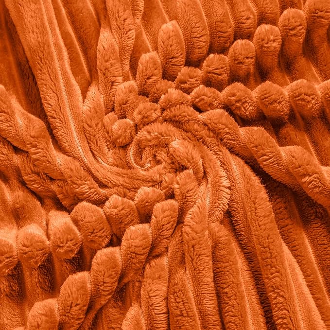 Bnuitland Orange Fleece Throw Blanket 90"x90",300GSM Large Big Soft Cozy Warm Lightweight Stripe Pattern for Bed Sofa Home Decor,Suitable for Adults Family All Season
