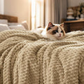 PHF Ultra Soft Flannel Fleece Blanket Twin Size, Lightweight 3D Jacquard Fleece Blanket, No Shedding, No Pilling, Luxury 340GSM Fluffy Cozy Bedding for Bed Room Decor, 66"x90", Khaki