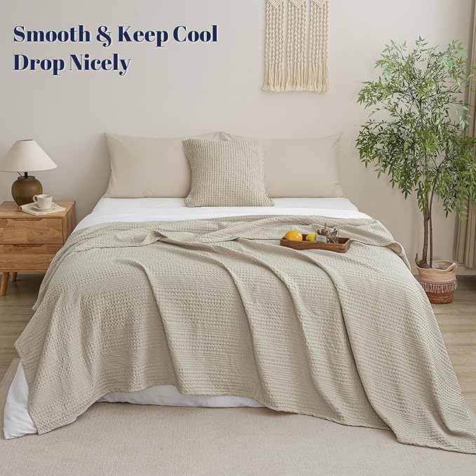 PHF Lightweight Waffle Weave Blanket Queen Size, Breathable & Ultra Soft, 90"x 90" Soft & Cozy Thin Blanket for All Season & Hot Sleepers, Bed, Home Decor - Light Taupe