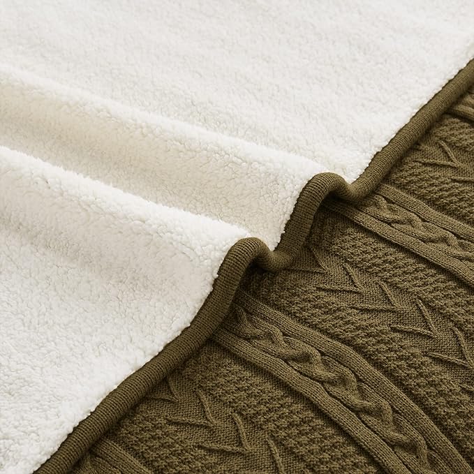 Longhui bedding Dark Brown Acrylic Cable Knit Sherpa Throw Blanket - Thick, Soft, Big, Cozy Dark Brown Knitted Fleece Blankets for Couch, Sofa, Bed - 50 x 63 Inches