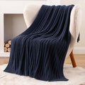 BATTILO Navy Blue Throw Blanket for Couch, Fluffy Cozy Knit Throws for All Season, Soft Warm Lightweight Blanket for Bed, Sofa, Home Decor, 50"x60"