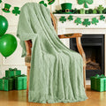 inhand Basil Green Knitted Throw Blanket for Couch and Bed, St. Patrick’s Day Lucky Spring Gifts Throw for Her or Him, Soft Farmhouse Woven Blanket with Tassel, Lightweight Decorative, 60"x80"