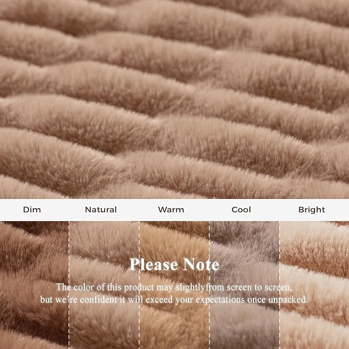 Faux Fur Blanket, Throw Blanket for Couch, Fluffy Blanket with Stretch Ruched Design, Ultra Soft Giftable Home Decor, 50x60 inches, Light Brown