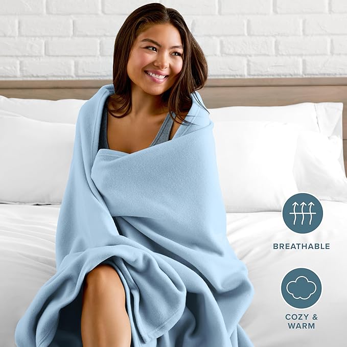 Bare Home Polar Fleece Blanket - King - Light Blue - Warm & Cozy - Premium Fleece Blanket - Blanket for Bed, Sofa, Camping, Travel and Cold Nights - Lightweight Blanket (King, Light Blue)