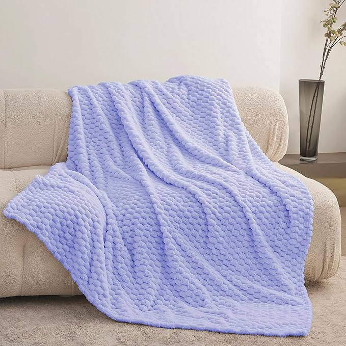 Super Soft Fleece Twin Blanket 50x70 Inches for Couch, Premium Silky with 3D Imitation Turtle Shell Jacquard Decorative Blankets, Lightweight and Cozy for Sofa.Light Blue-1