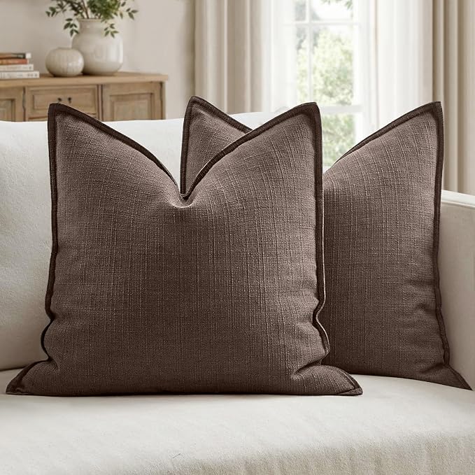 MIULEE Euro Sham Pillow Covers for Bed 24x24, 2 Pack Dark Brown Thick & Textured Decorative Throw Pillow Covers, Neutral Linen Cushion Cases, Modern Farmhouse Home Decor, No Filling