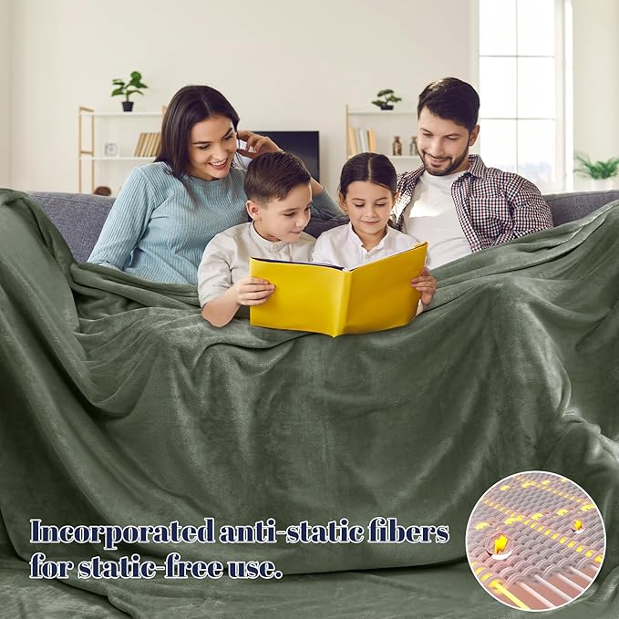 PHF Oversized King Big Fleece Blanket 120"x120", No Shed No Pilling Extra Large Soft Blanket, Giant 10'x 10' Lightweight for Bed, Sofa Travel and Camping, Suitable for All Season, Olive Green