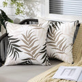 MIULEE Pack of 2 Decorative Outdoor Waterproof Throw Pillow Covers Patio Pillow Cases Natural Leaves Pattern Spring Square Cushion Shams Shell for Garden Balcony Couch 16x16 Inch, Coffee Brown
