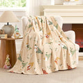 Cozy Bliss Gnome Spring Throw Blanket - Garden Daisy Floral Design, Warm MilkyPlush Throw Blankets, Ultra Soft Cozy Blankets for Couch, Sofa and Bed, Beige, 50X60inches