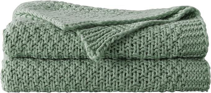 WDCOZY Chunky Cable Knit Throw Blanket Super Soft Warm Knitted Throw Blanket for Couch, Sofa, Chair, Bed Lightweight Breathable Cozy Comfortable Home Decorative Sage Green 50x60 Inches