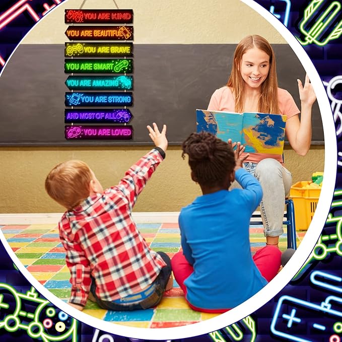 Inspirational Girl Room Decor Aesthetic Art Wall Hanging Sign Inspiring Colorful Rainbow Wooden Decoration for Kids Teens Toddler Boy Baby Bedroom Nursery Dorm Decor, 6-12 Years old (Game)