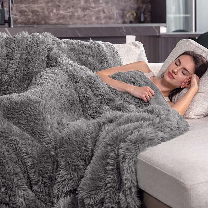 Pawque Faux Fur Throw Blankets for Couch, Sherpa Fleece Warm Super Soft Fuzzy Fluffy Blanket, 50x60 inches Thick Shag Lightweight Cozy Gift for Women Men Bedroom Sofa, Grey