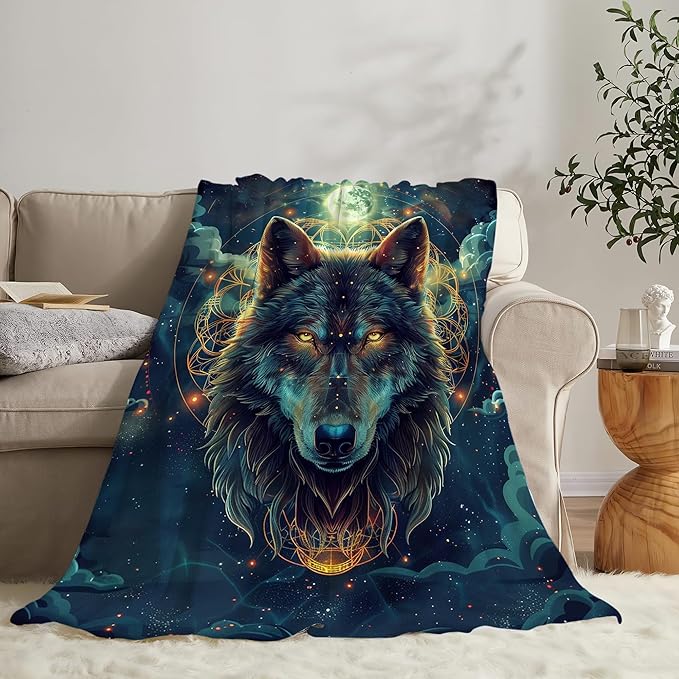 Wolf Blanket Fantasy Wolf Throw Blanket Wolf Gifts and Decor Wolf Blanket for Girls Boys Women Men Kids Adults Soft Warm Cozy Fleece Blanket for Couch Sofa Bed 50"x40"