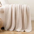 Bunnikins & Clover Cream White Throw Blanket for Couch, Waffle Ivory Throw Blanket for Bed, Warm Decorative White Blanket Throw for Home Decor, 60"x80"