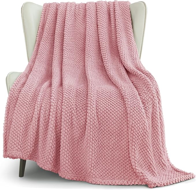 Whale Flotilla Extra Large Fuzzy Fleece Throw Blanket for Couch, 50x70 Inch Fluffy Warm Soft Jacquard Blankets for All Season, Lightweight and Cozy, Pink