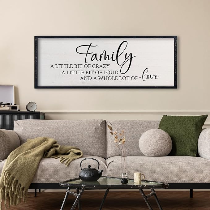 comurdyo Family A Little Bit Of Crazy Sign Wall Decor 32"×12" A Little Bit Loud Inspirational Quotes Large Wood Framed Wall Hanging Art (Black)