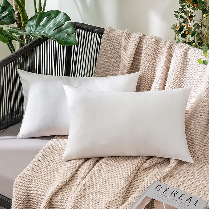 MIULEE Pack of 2 Decorative Outdoor Solid Waterproof Throw Pillow Covers Faux Linen Garden Farmhouse Cushion Cases for Patio Tent Balcony Couch Sofa 20x12 Inch White