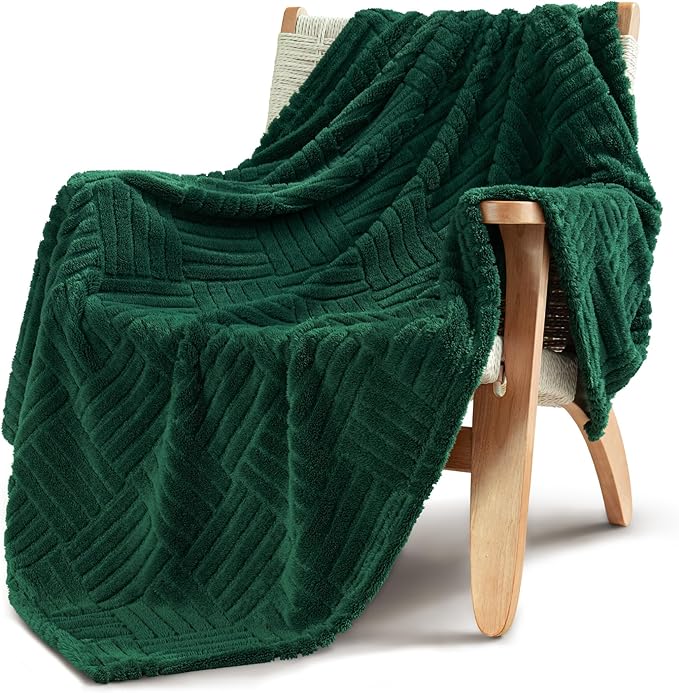 Whale Flotilla Lightweight Fleece Throw Blanket for Couch, Fuzzy Soft Blankets with Decorative Jacquard Pattern for All Season, Warm and Fluffy, 50x60 Inch, Emerald Green