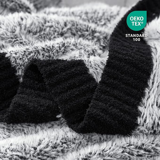 Amélie Home Knit Throw Blanket for Couch, Super Soft Fuzzy Cozy Throw, Giftable Knitted Blanket for Women Men, Birthday, Sofa Bed Living Room Decor, 60" x 80", Heather Black