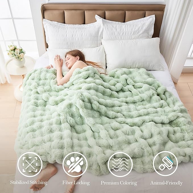 Faux Fur Twin Blanket for Couch, 1000 GSM Cozy Fuzzy Fluffy Soft Plush Thick Bubble Sherpa Blanket for Sofa Bedroom Living Room, Mothers Day Birthday Gifts for Women Home Decor