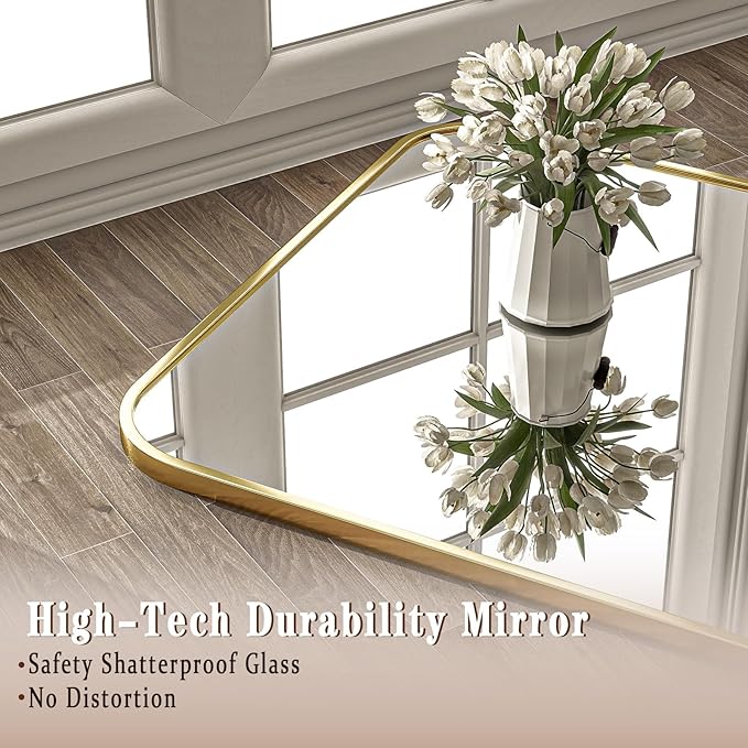 26×38 Inch Bathroom Mirror - Wall Mounted Vanity Mirror with Round Corner Aluminum Alloy Frame, Hanging Horizontally Vertically for Living Room, Bedroom, Hallway as Home Decor, Gold