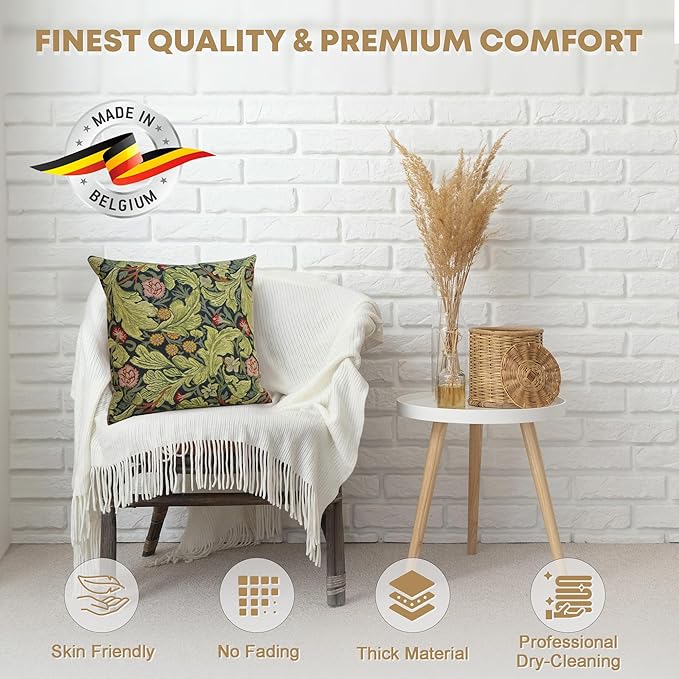 Charlotte Home Furnishings Throw Pillow Covers 16x16 in Green Leicester Decorative Couch Pillow Covers Boho European Tapestry Cushion Cases Living Room Cozy Home Decor Jacquard Woven Soft Cotton