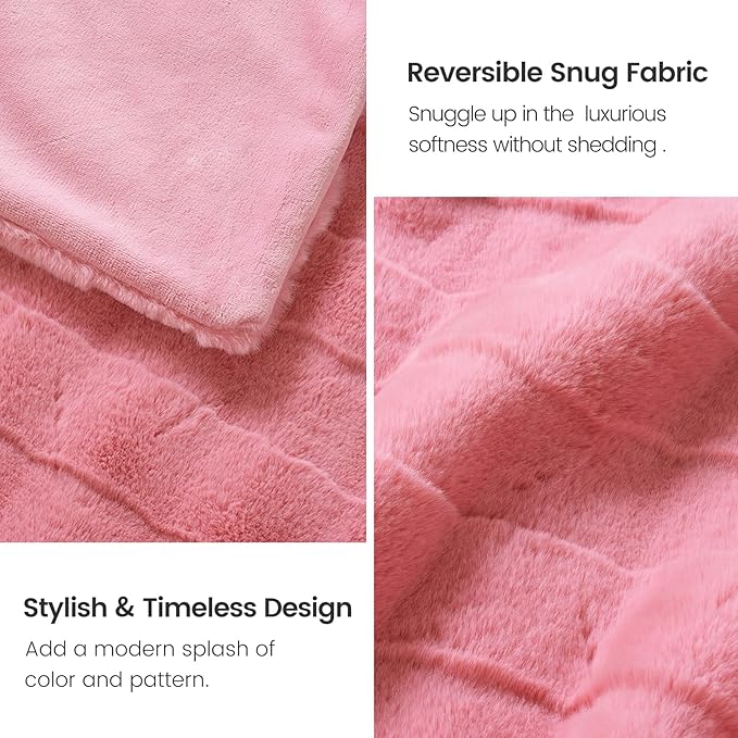 Cozy Bliss Fluffy Pink Faux Fur Throw Blanket for Couch,Warm Cozy Soft Throw Blankets for Sofa Bed Living Room,60x80 Inches