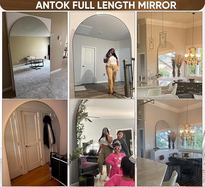 Antok 72" x44” Arched Full Length Floor Mirror, Gold Aluminum Frame, Free Standing/Wall Mount/Leaning for Bedroom, Living Room, Dressing Room
