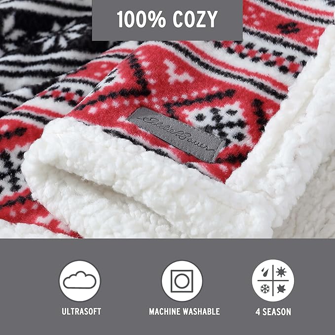 Eddie Bauer - Throw Blanket, Brushed Fleece & Plush Sherpa Soft Bedding, Blanket for Couch & Bed (Fair Isle Black, 50" x 60")