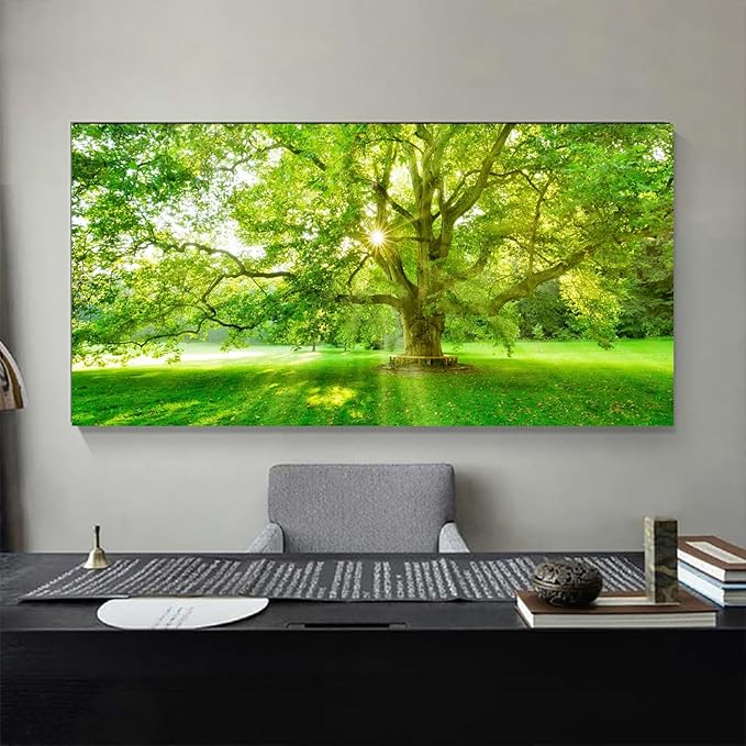 Bamdeya Bedroom Picture Forest Canvas Wall Decor Art Trees Green Pictures Sunrise Scenery Wall Art Nature Landscape Paintings Living Room Decor Office Artwork for Walls Bathroom Decorations