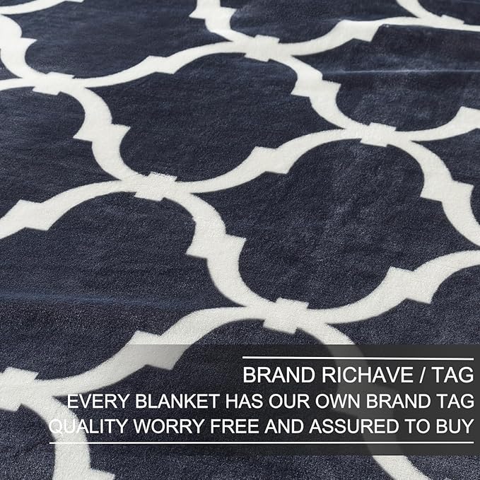 Richave Gray Pattern Queen Size Blanket,Premium Lightweight Anti-Static 90x90 Inches Throw Blankets for Queen Full Bed,Couch, Sofa, Chair, Camping, Picnic,Grey and White