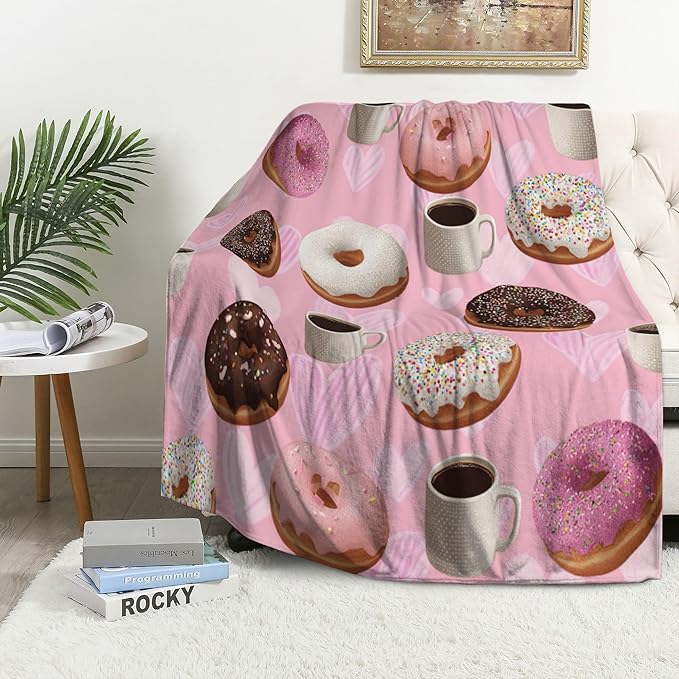 Donut Throw Blanket Soft Warm Cozy Coffee Donuts Blankets Fuzzy Plush Fleece Donut Blanket Gifts for Couch Bed Sofa Home Decor 40''X50''