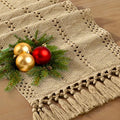 Socomi Boho Table Runner Easter Spring Farmhouse Rustic Dining Kitchen Centerpiece Decor Small Macrame Woven Cotton Linen Coffee Table Runner for Dresser Scarf Home Decor 12x48 inch Champagne