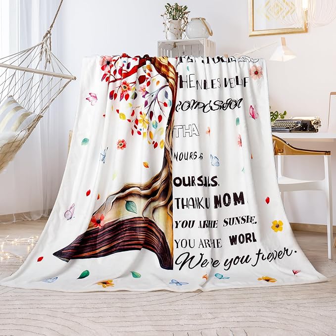 Gifts for Mom Blankets Inspirational Gifts Blanket for Mom Cozy Floral Flannel Blankets Soft Thanksgiving Christmas Birthday Gift Blankets for Woman Plush Bed Couch Cover for Grandma 50" X 60"