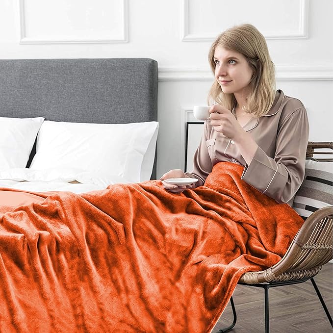 MOONLIGHT20015 Fleece Blanket 2 Pack Twin Size 60 x 80 Inches - Super Soft Fluffy Throw Blanket for Sofa and Bed - Warm and Cozy Lightweight 400 GSM Microfiber Bed Throws Blankets (Twin, Rust)
