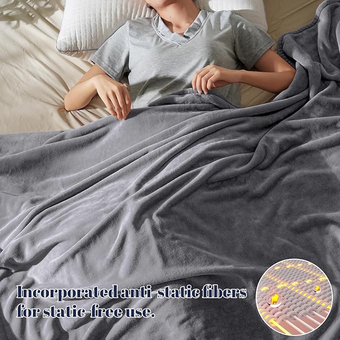 PHF Ultra Soft Fleece Throw Blanket, No Shed No Pilling Luxury Plush Cozy 300GSM Lightweight Blanket for Bed, Couch, Chair, Sofa Suitable for All Season, 50" x 60", Grey