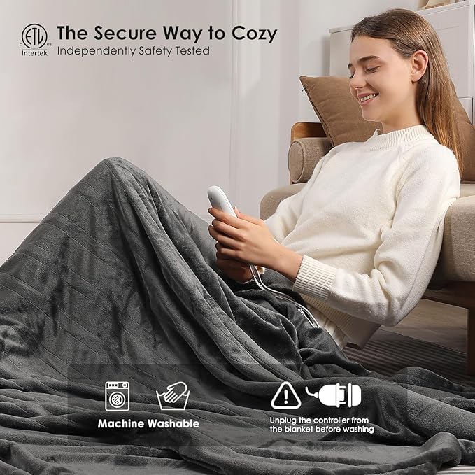 Heated Blanket Full Electric Blanket 72X84in - Fast Heating Blanket for Adults Ultra Soft Flannel Blankets with 5 Heat Levels & 10 Hrs Timer, Machine Washable, Bed Warm Blanket for Winter, Dark Gray