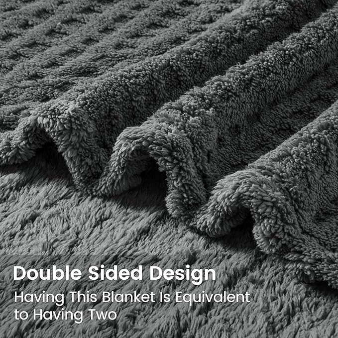 David's Home Ultra Soft Fleece Blanket King Size for Bed, Plush Shaggy Fluffy 3D Jacquard Waffle Throw for Couch, Warm Lightweight for Fall Winter,Fuzzy Aesthetic Room Decor,108x90 inches,Dark Grey