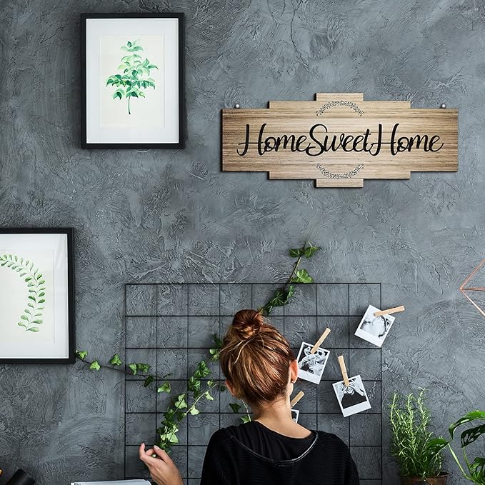 Jetec Home Sweet Home Sign, Rustic Wood Room Wall Decor, Farmhouse Plaque Wall Hanging Wooden Sign for Bedroom, Living Room, Wedding Decor(Wood Color)