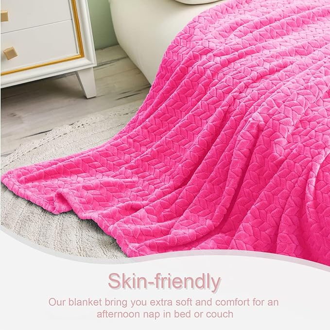 Exclusivo Mezcla Fleece King Size Blanket for Bed, 90x104 Inches Soft Cozy Jacquard Flannel Blankets, Lightweight Fuzzy Plush Warm for Women, Hot Pink