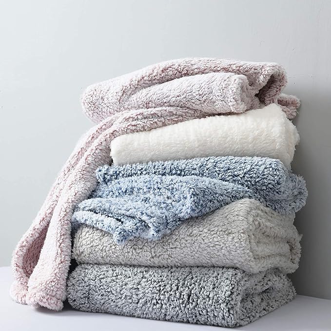 Ultra Soft Fleece Sherpa Blanket Queen Size, Lightweight Cozy Pattern Reversible Bed Blanket for All Season, Antique White, 90”x90”