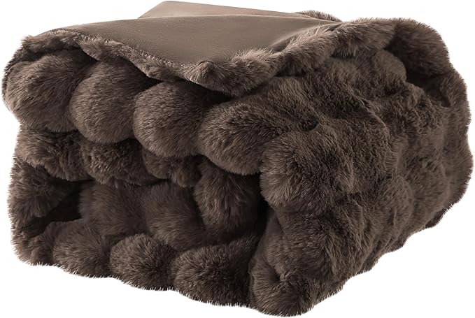 WDCOZY Luxury Bubble Throw Blanket, Brown Faux Rabbit Fur Mink Plush Throw for Couch Sofa Bed, Super Soft Fluffy Cozy Decorative Blanket, Thick and Warm, Living Room Decor, Small 50x60 inches