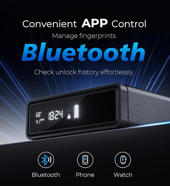 Smart Biometric Gun Safe with Wireless Charging, Bluetooth App Control, 4 Unlock Methods, Bedside Drawer Safe LED Display,Money Box for Valuables, Gifts for Men