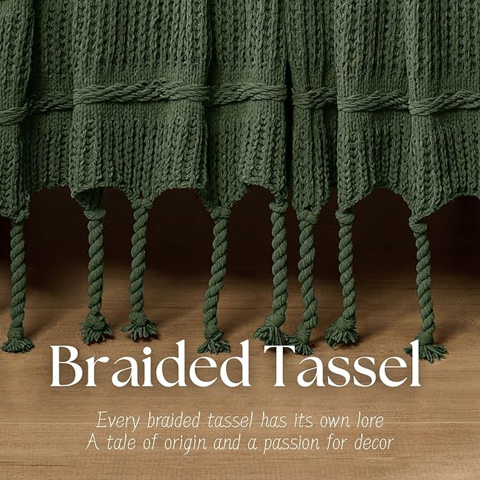 Boho Knitted Chenille Blanket with Tassels - Lightweight & Soft All-Season Throw - 3D Classic Pattern for Living Room Bedroom Couch, Imperial Green, Queen 90"x90"