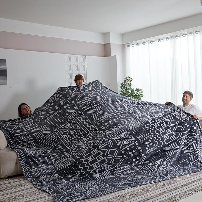 COOVA Oversized King Fleece Blanket 120x120 inches, Soft Cozy Warm Giant Extra Large 10'x10' Blanket for Bed, Sofa, Couch,Travel, Camping, California Huge Flannel Big Throw Blanket, Totem Dark Grey
