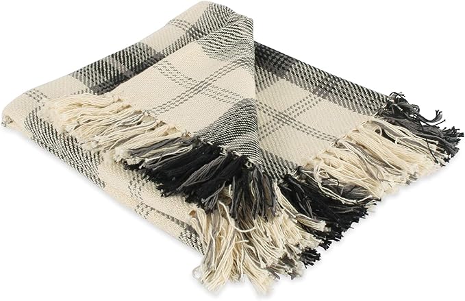 DII Farmhouse Woven Throw, 50x60 with 3" Fringe, Black, 1 Piece