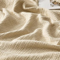 WDCOZY 100% Cotton Muslin Blanket Queen Size 4-Layer for Bed Breathable Lightweight Soft Large Boho Farmhouse Linen Tassels Ruffle Gauze Blankets All Season for Adults 90x90 Inches Beige Tan Neutral