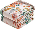 Boho Throw Blanket - 50"x60" 100% Cotton Ultra Soft Lightweight Spring Blanket, 4-Layer Breathable Muslin Blankets for Bed Couch, Reversible Blue Floral Bird Printed Bohemian Cotton Quilt