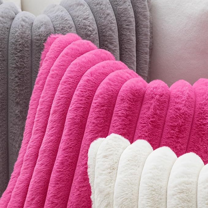 MIULEE Faux Fur Decorative Throw Pillow Covers 18x18 Inch Set of 2, Retro Vintage Boho Spring Home Decor Soft Plush Couch Pillows Cozy Fluffy Cushion Covers for Sofa Bed Hot Pink